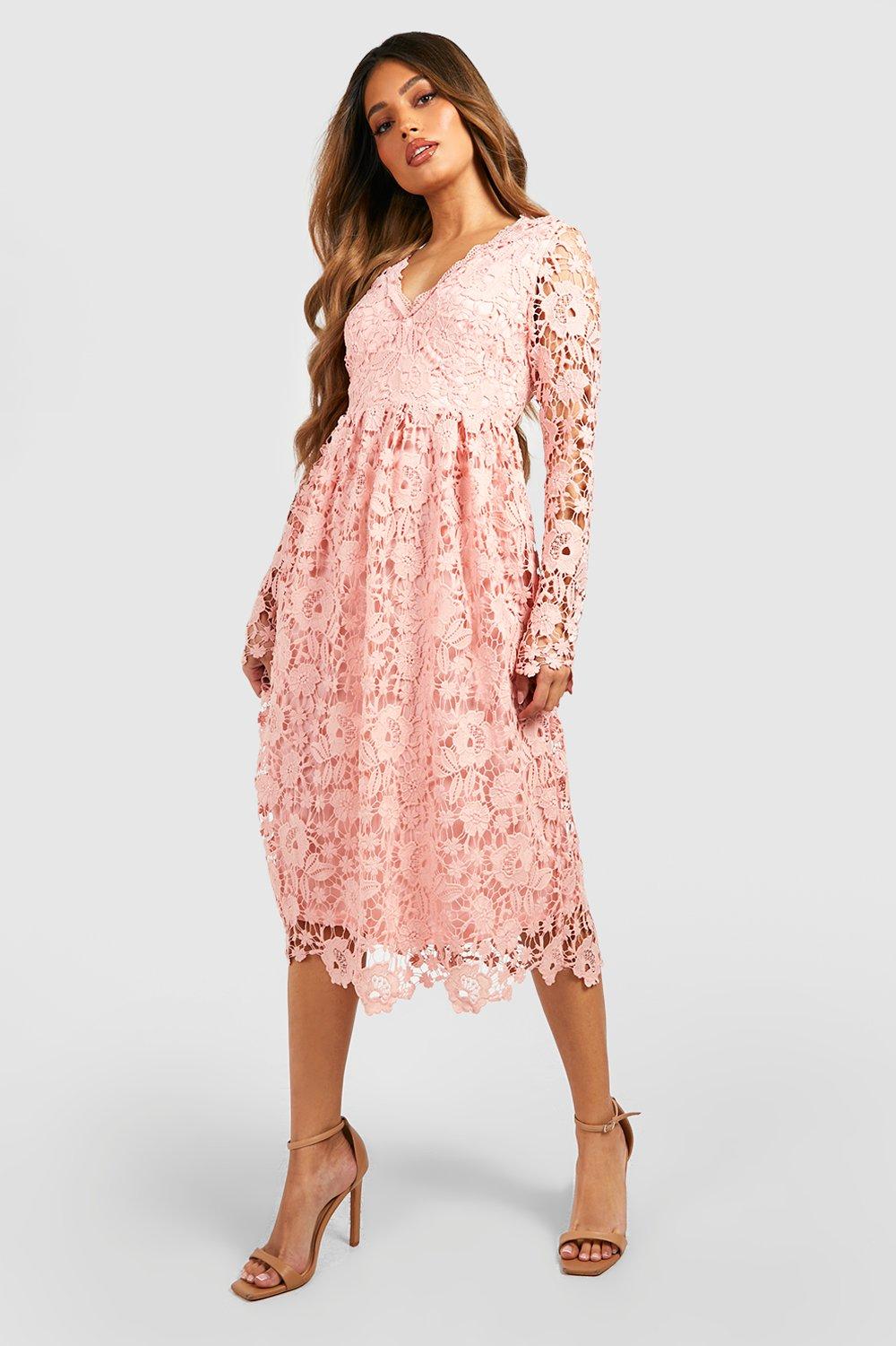 Boohoo exclusive sleeveless lace midi dress in pink hotsell